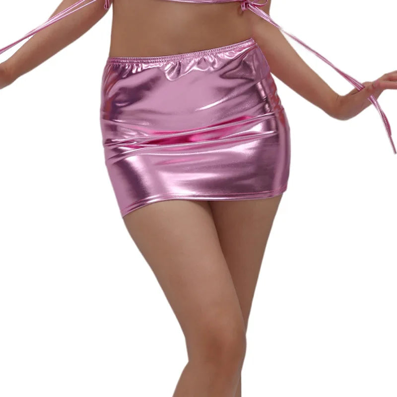 Hot Stamping Patent Leather Party Performance Costume Women's Sleeveless Strap Sleeveless Vest Nightclub Shorts Skirts