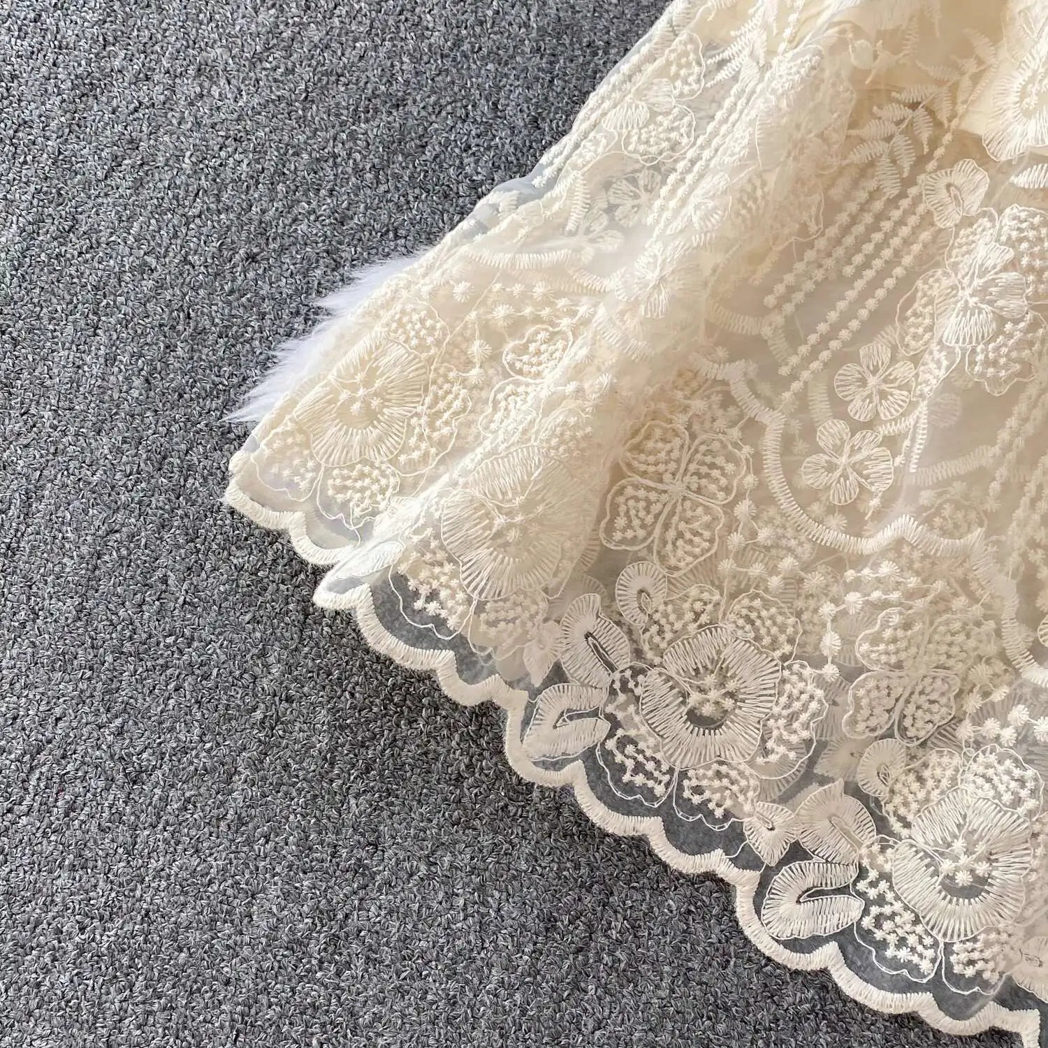 Luxury Formal Evening Lace Dress Women Summer Short Sleeve Crochet Embroidery Prom Long Dresses Runway Party Vestidos