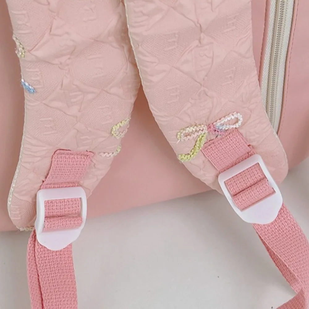 Fashion Embroidered Bow Backpack Nylon Large Capacity Students Schoolbag Multiple Pockets Wear-resistant Travel Rucksack