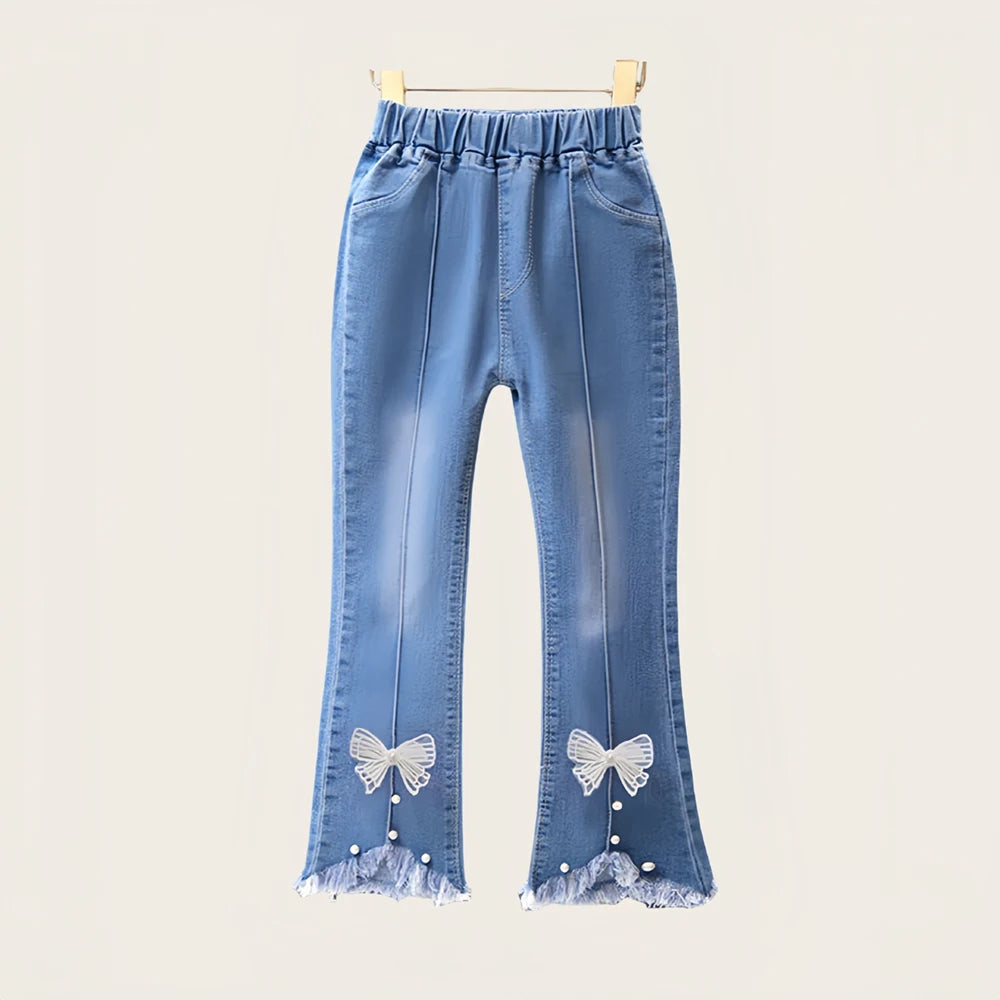 Children Infants Girls Casual Denim Pants Bow Tie Child Teenage Girl Jeans Clothes Fashion Kids Skinny Trousers Prints Clothing