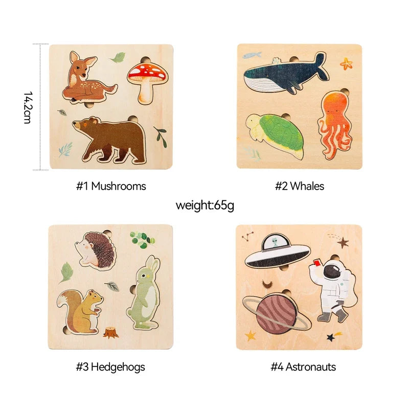 Baby Toys Montessori Wooden Puzzles Toys Cartoon Animal Shape Tangram Jigsaw Block Toys Kids Cognition Learning Educational Toys