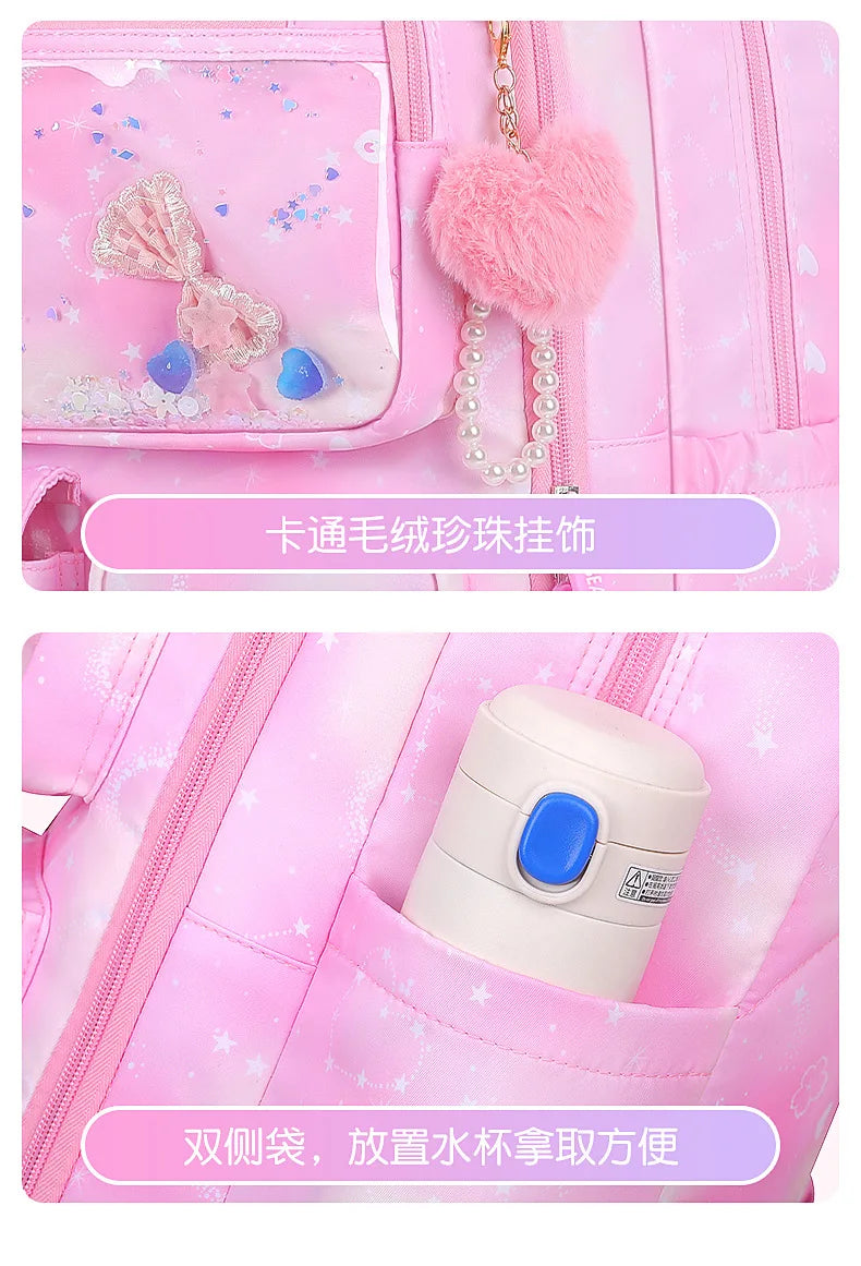 Refrigerator Door Multiple Pockets Light Burden Reduction Elementary School Bag Female Children's Backpack with Pendant