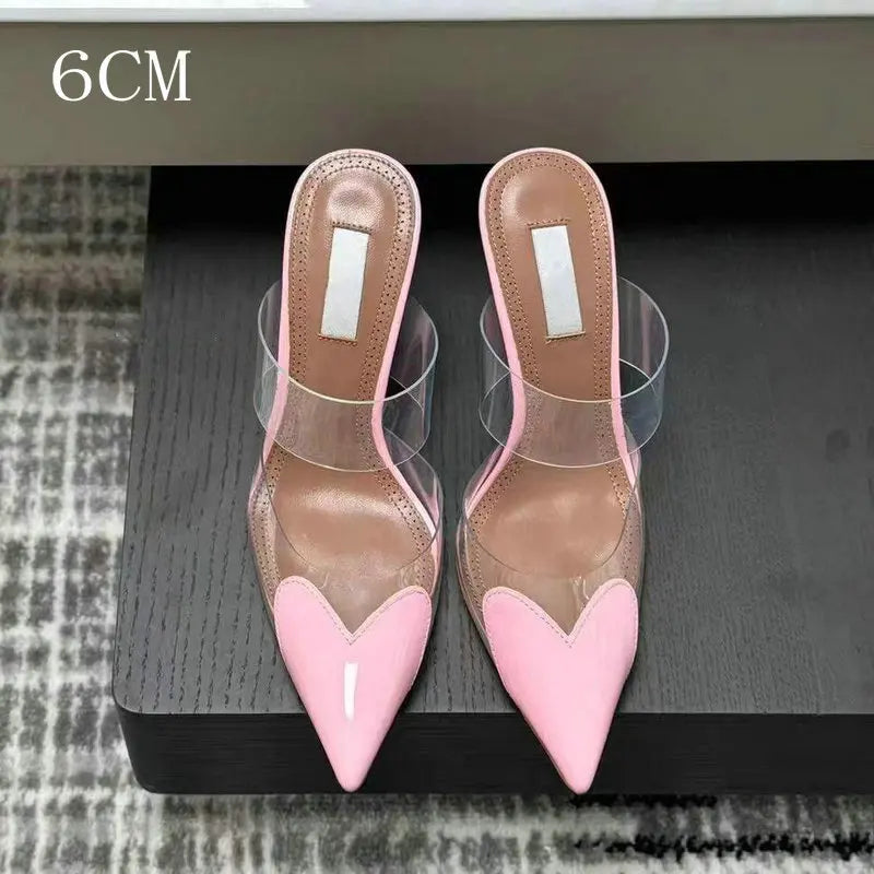 Colorful Heart-Shaped Transparent Sexy Patchwork Color Sandals Women Half-Toe Pointed