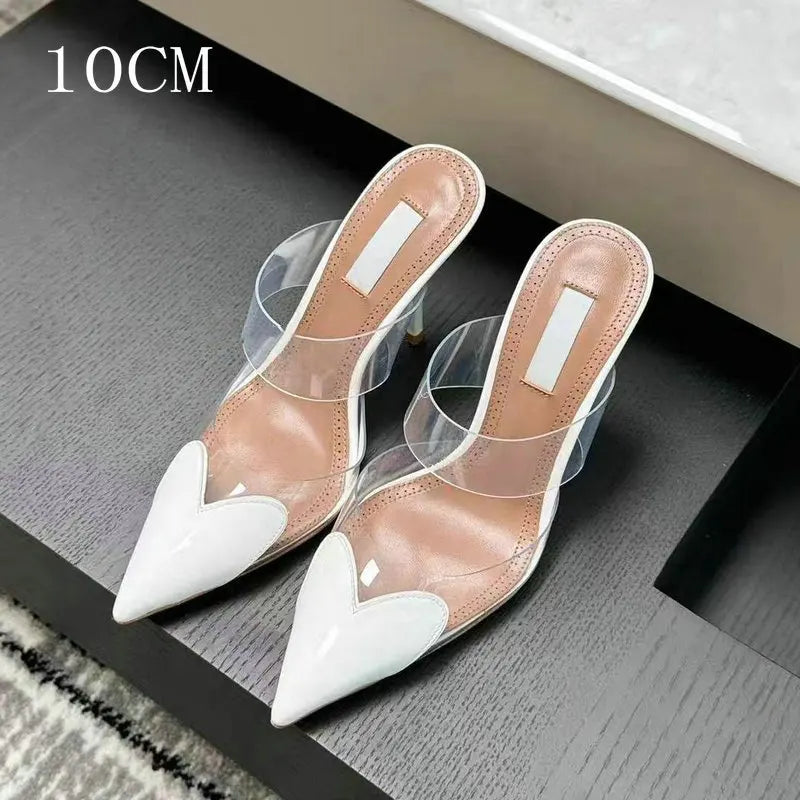 Colorful Heart-Shaped Transparent Sexy Patchwork Color Sandals Women Half-Toe Pointed