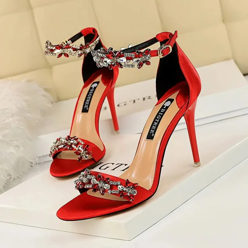 Fashion Designer Women's Shoes Luxury Rhinestone High Heeled Sandals for Woman Summer New Open Toe Casual Shoes Sandalias Mujer