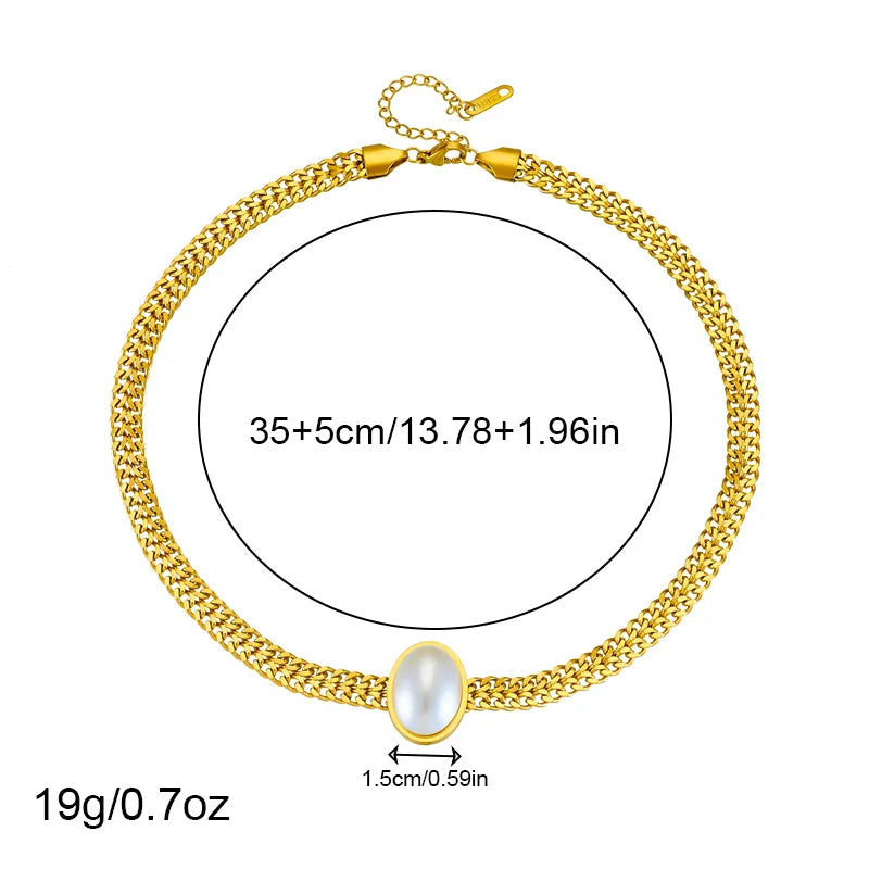 DIEYURO 316L Stainless Steel Square Large Pearl Necklace Earrings Ring For Women Girl New Party Gift Fashion Jewelry Set Bijoux