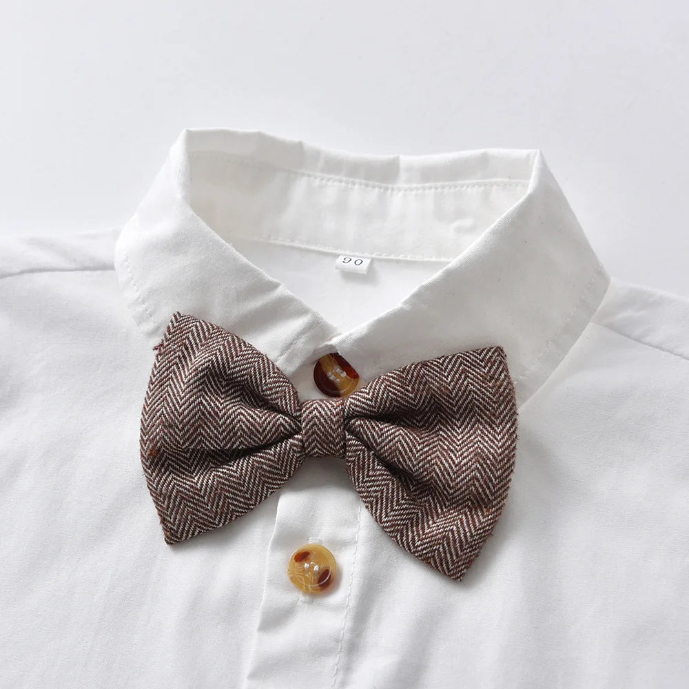 Baby Boys Party Dress Suit Cotton Long Sleeve With Shirt + Suspenders Pants 2PCS Outfits Kids Boys Gentleman Clothes Sets