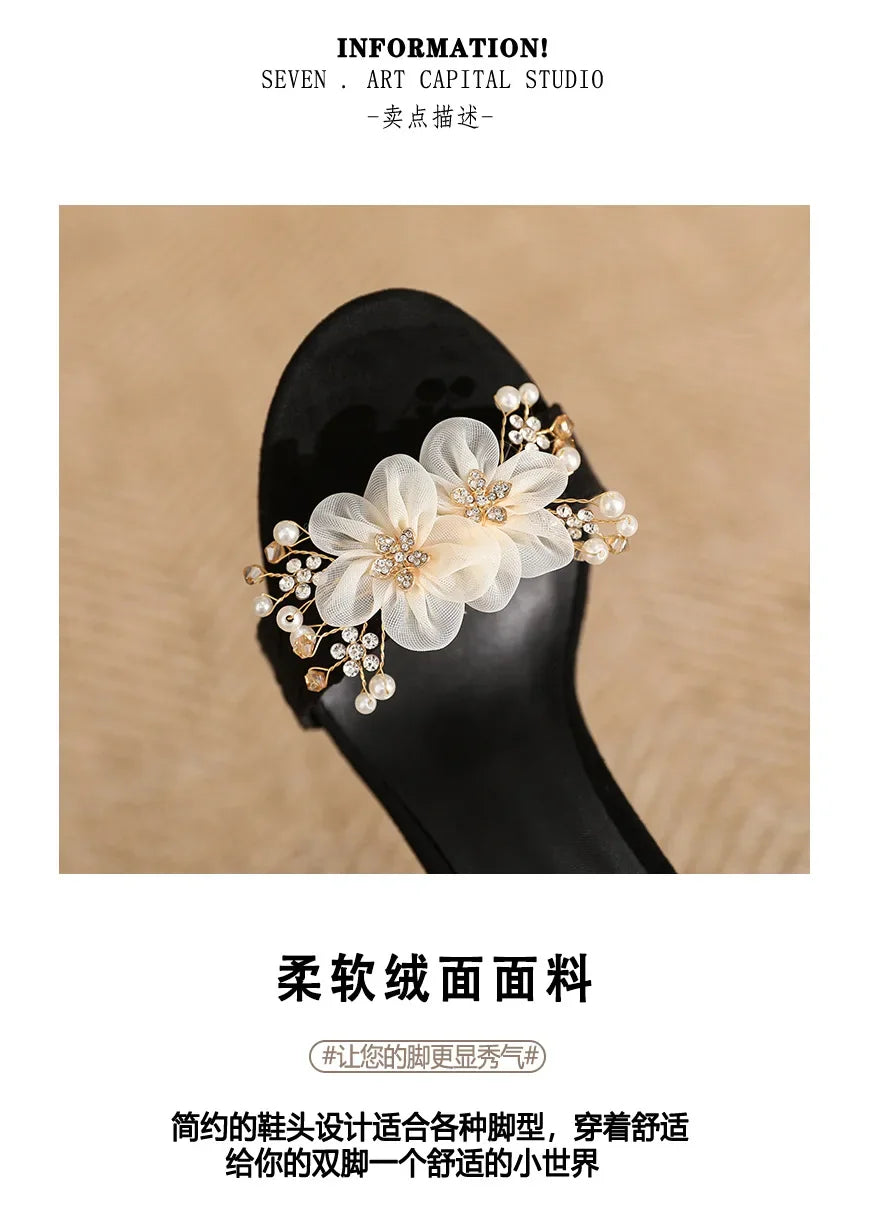 Small Size 31 -43 Women Peep Toe Sandals Wedding Heels Wide Fat Feet Shoes for Women Pearl Flower Bridal Shoes Zaptos Mujer