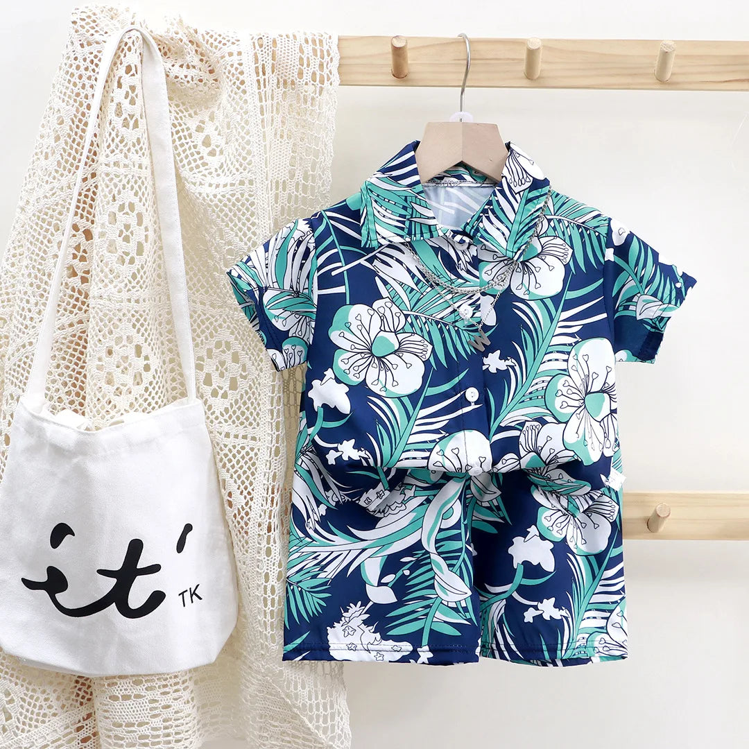 2PC Summer Baby Boys Clothes Set Children Boys Cartoon T-shirts + Shorts  Beach Outfits Kids Boys Tracksuits Vacation Suits