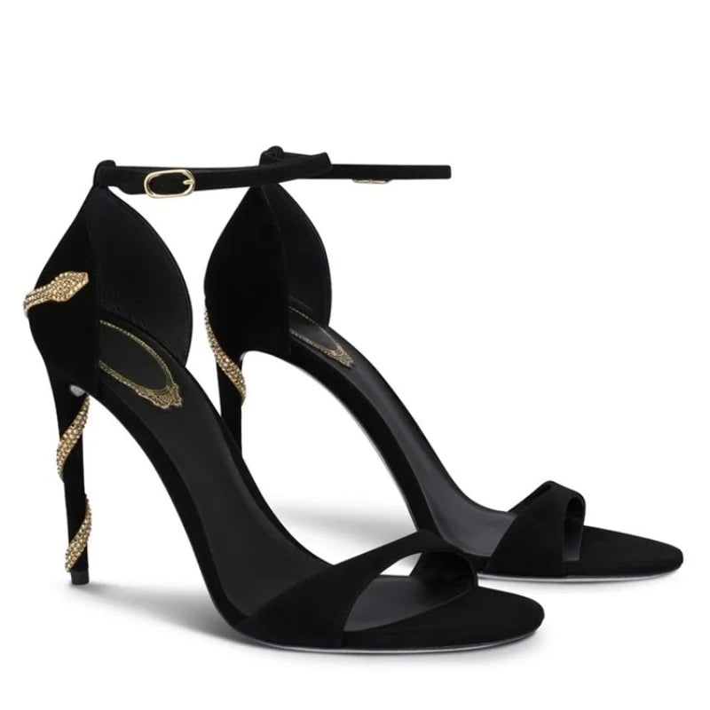 2025 Spring Summer New Style French Beauty Sandals Women'S Thin Heels Snake Twisting High Heels Party Dress Shoes