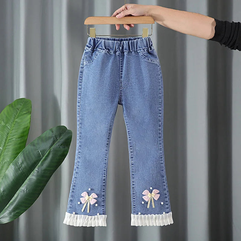 Baby Girls Jeans Children's Clothing Kids Clothes Casual Streetwear Vintage Denim Bell Bottoms Cute Kids Pants Cowboy