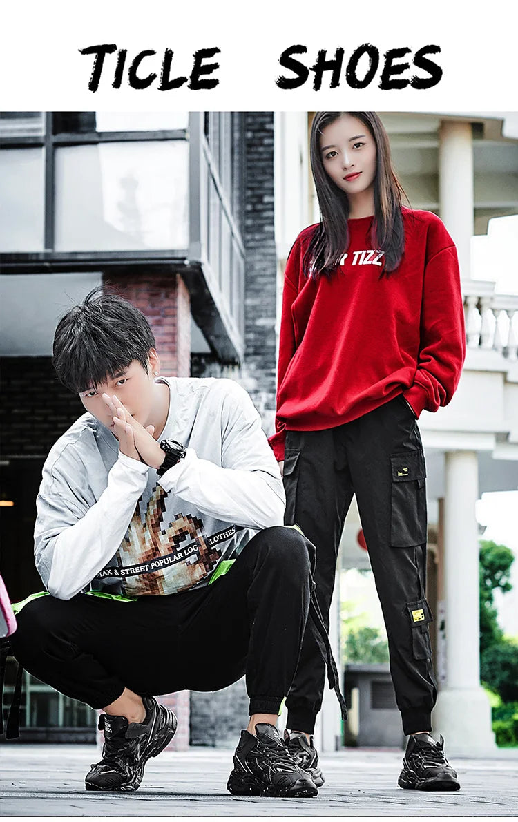 VIPOL Men's fashionable and versatile casual sports shoes, couple white sneakers, thick-soled height-increasing trendy shoes