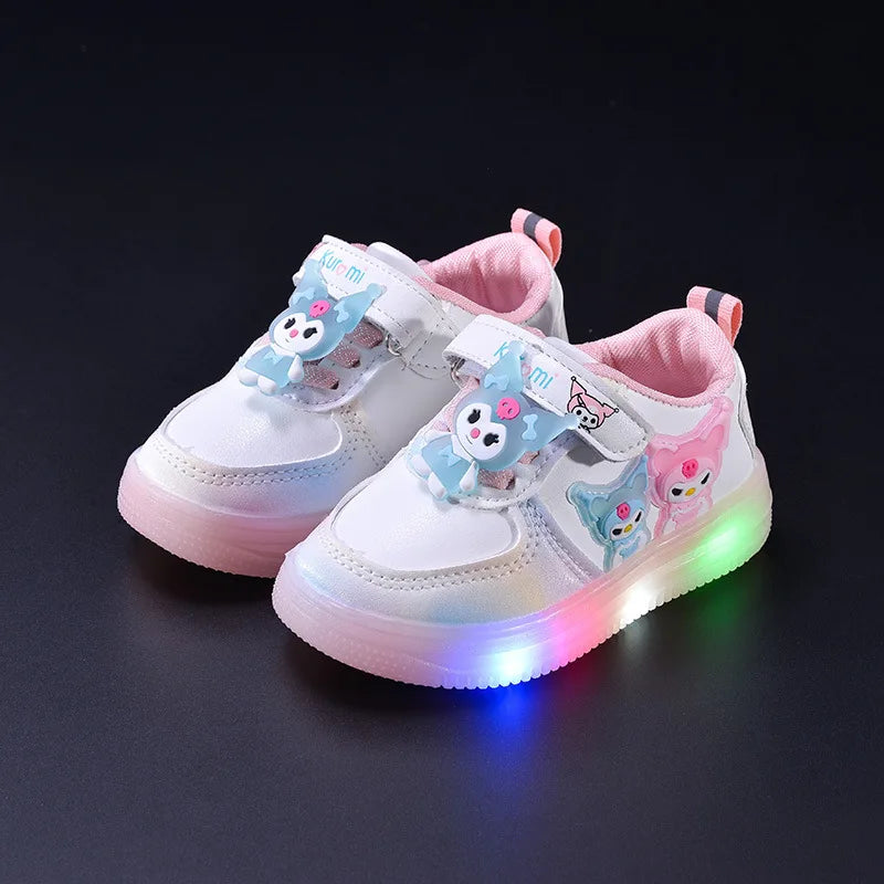 New Cartoon Kuromi Light Up Kids Sneakers Spring Autumn Fashion LED Shoes Big Electronic Vibration Children Casual Shoes