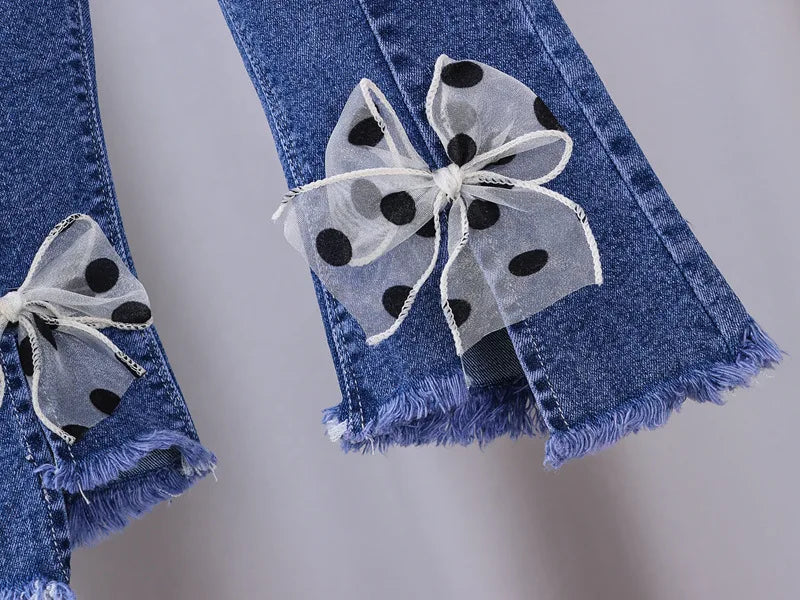 Spring Autumn New Children's Elastic Slit Flared Pants Baby Girls' Casual All Match Jeans Children Outer Wear Fashion Trousers