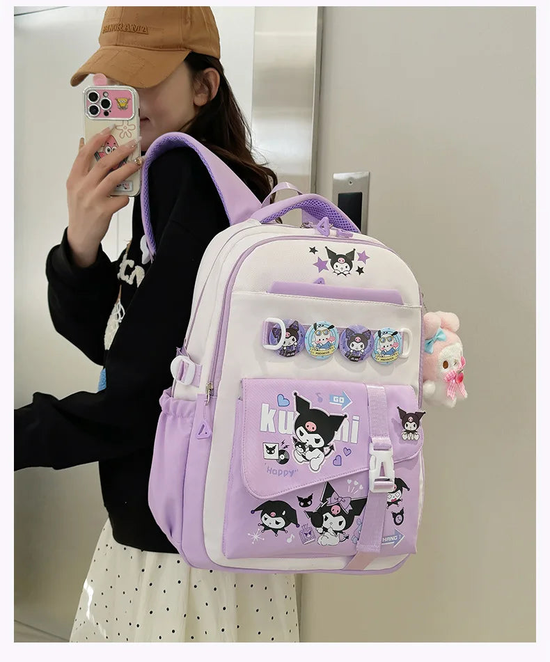 Cinnamoroll Backpack Badges Plush Pendant Casual Cute Cartoon Shoulder Bag Adjustable Shoulder Strap Ultralight Gear