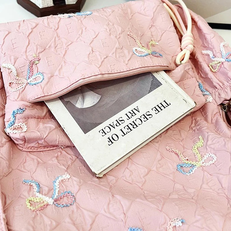 Versatile Junior High School Student Travel Laptop Backpack Cute Schoolbag Female Middle School Student Fashion Bowknot Backpack
