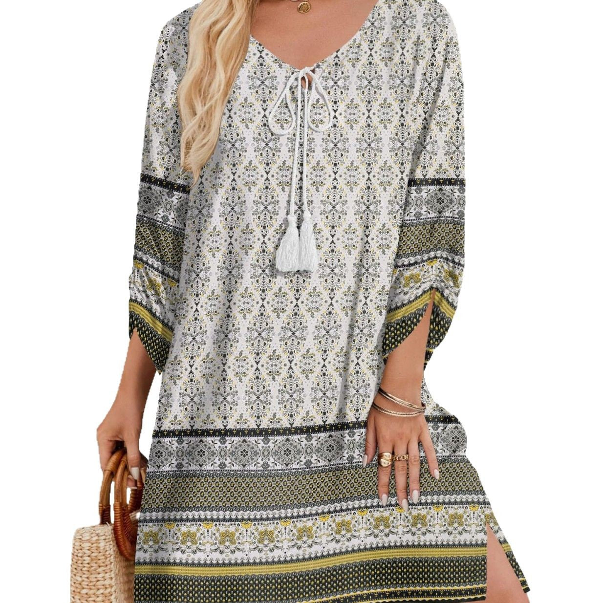Women's Casual Bohemian V-Neck Tie-Dye Print Dress