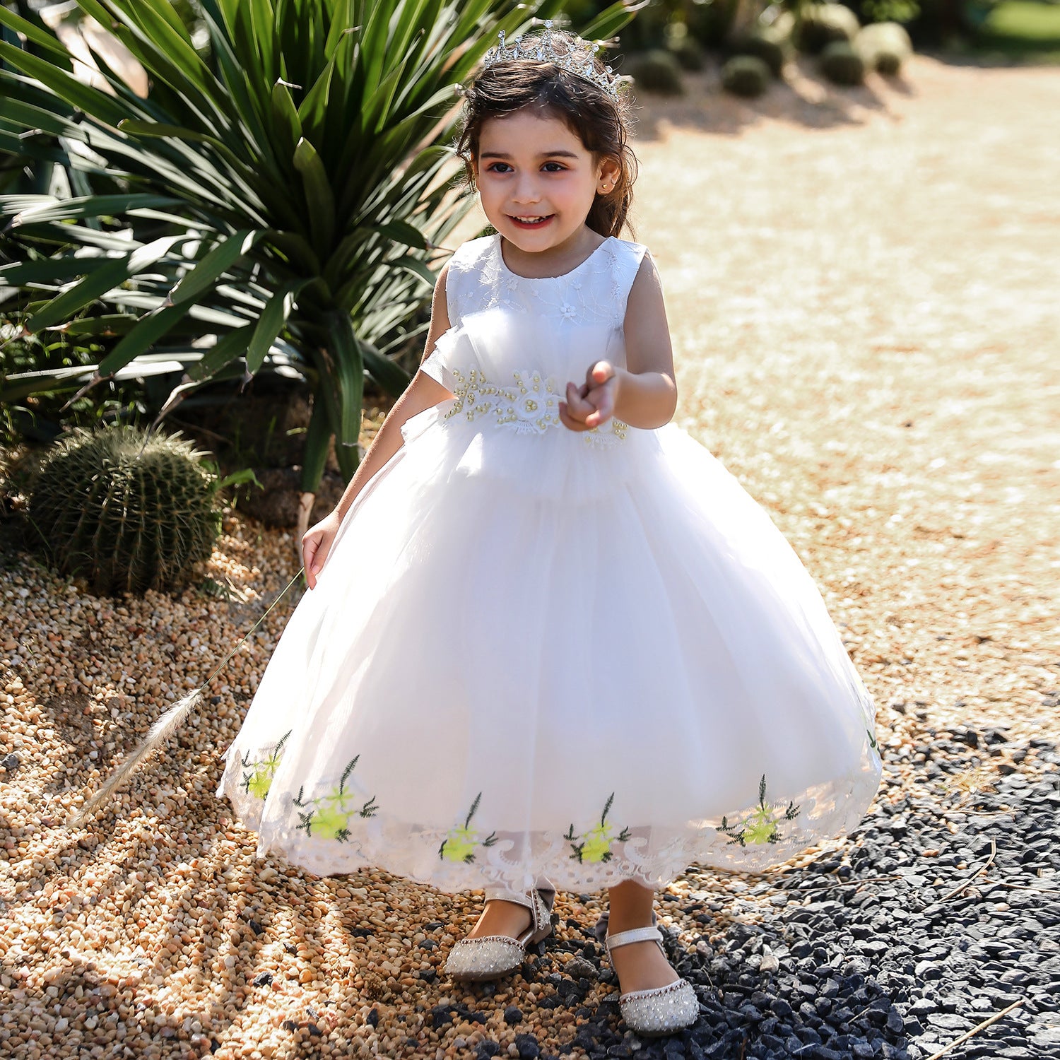 Floral Dress Foot Embroidery Flower Girl Wedding Dress Evening Party