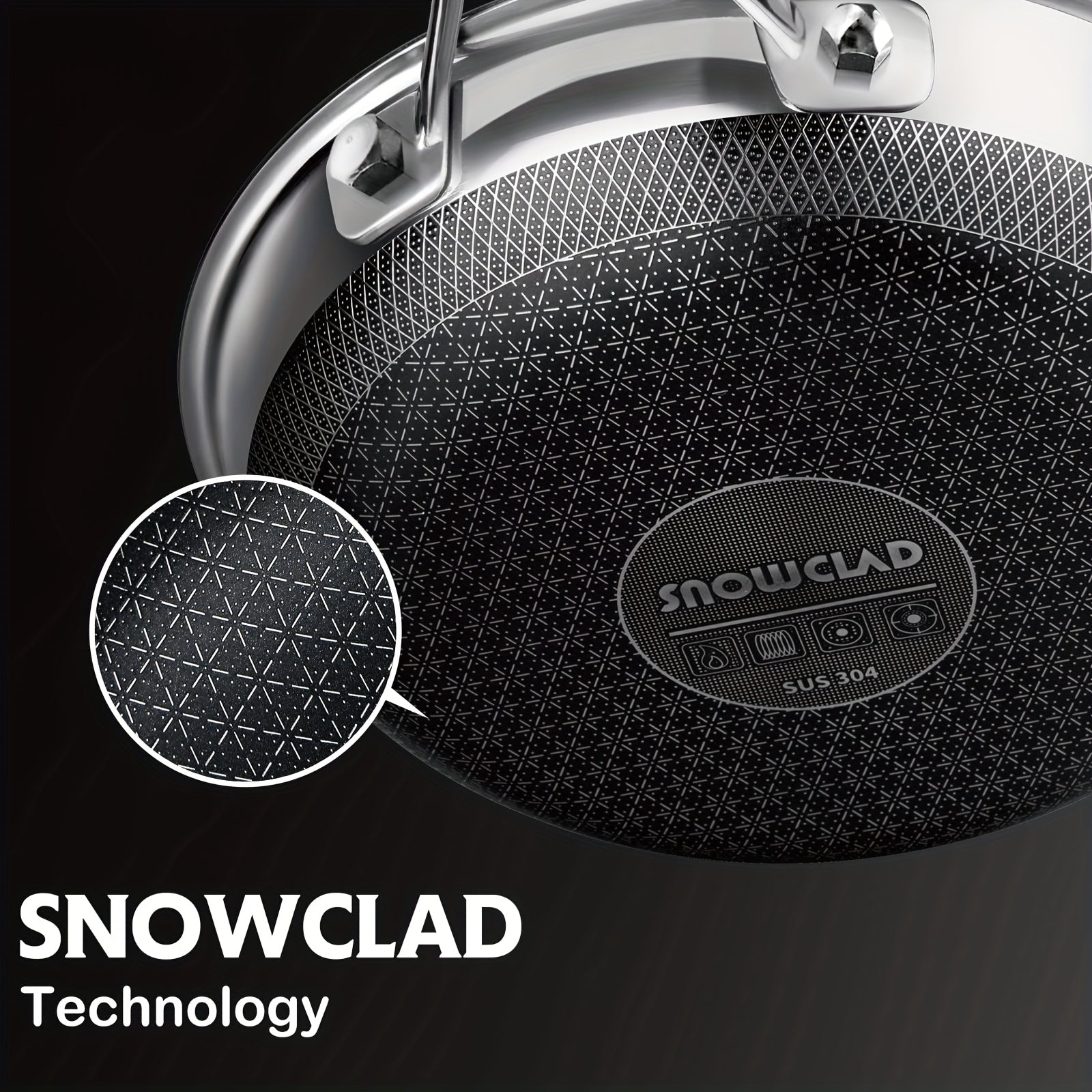 12 Inch Non Stick Frying Pan with Lid - Heavy-Duty Stainless Steel Construction, PFOA-Free Nonstick Surface, Induction, Oven & Dishwasher Safe - Compatible with All Stovetops (Gas, Electric, Ceramic) - Even Heat Distribution