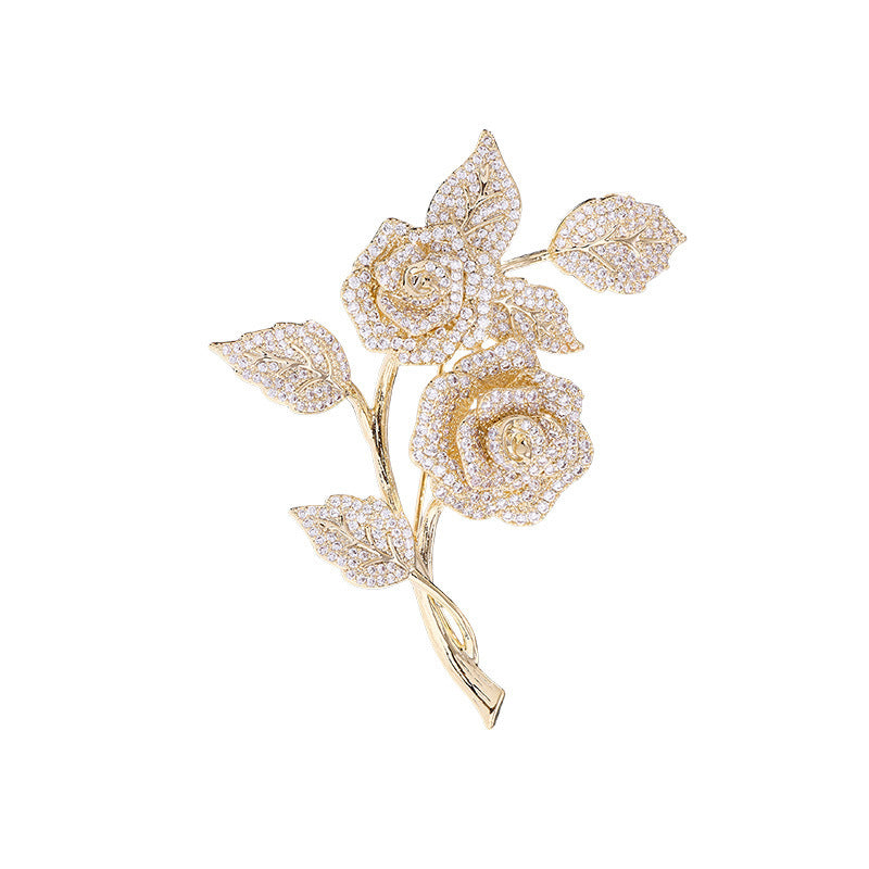 Micro Inlaid Zircon Rose Brooch