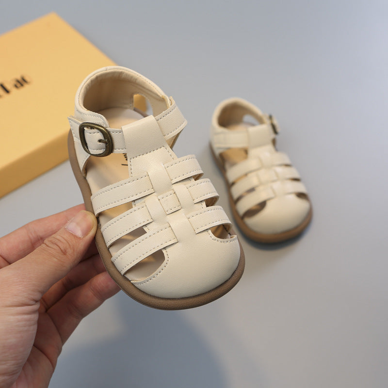 Girls' Closed Toe Children's Shoes Toddler Shoes Woven Hollowed Roman Shoes