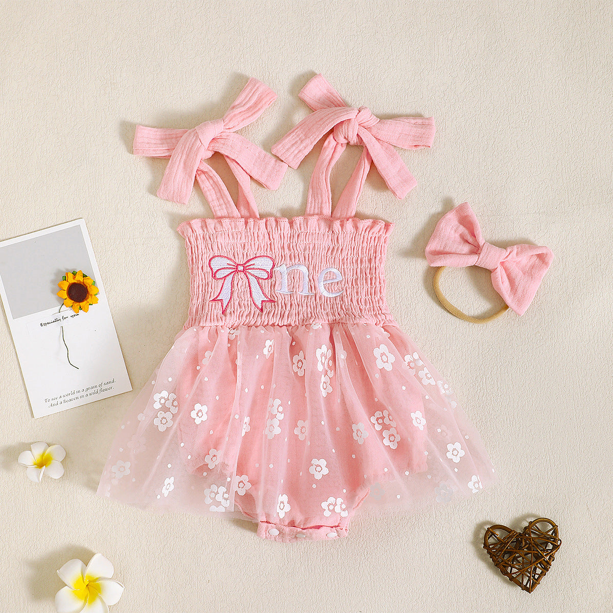 Baby Girl Smocking Embroidery Mesh Spaghetti-strap Dress