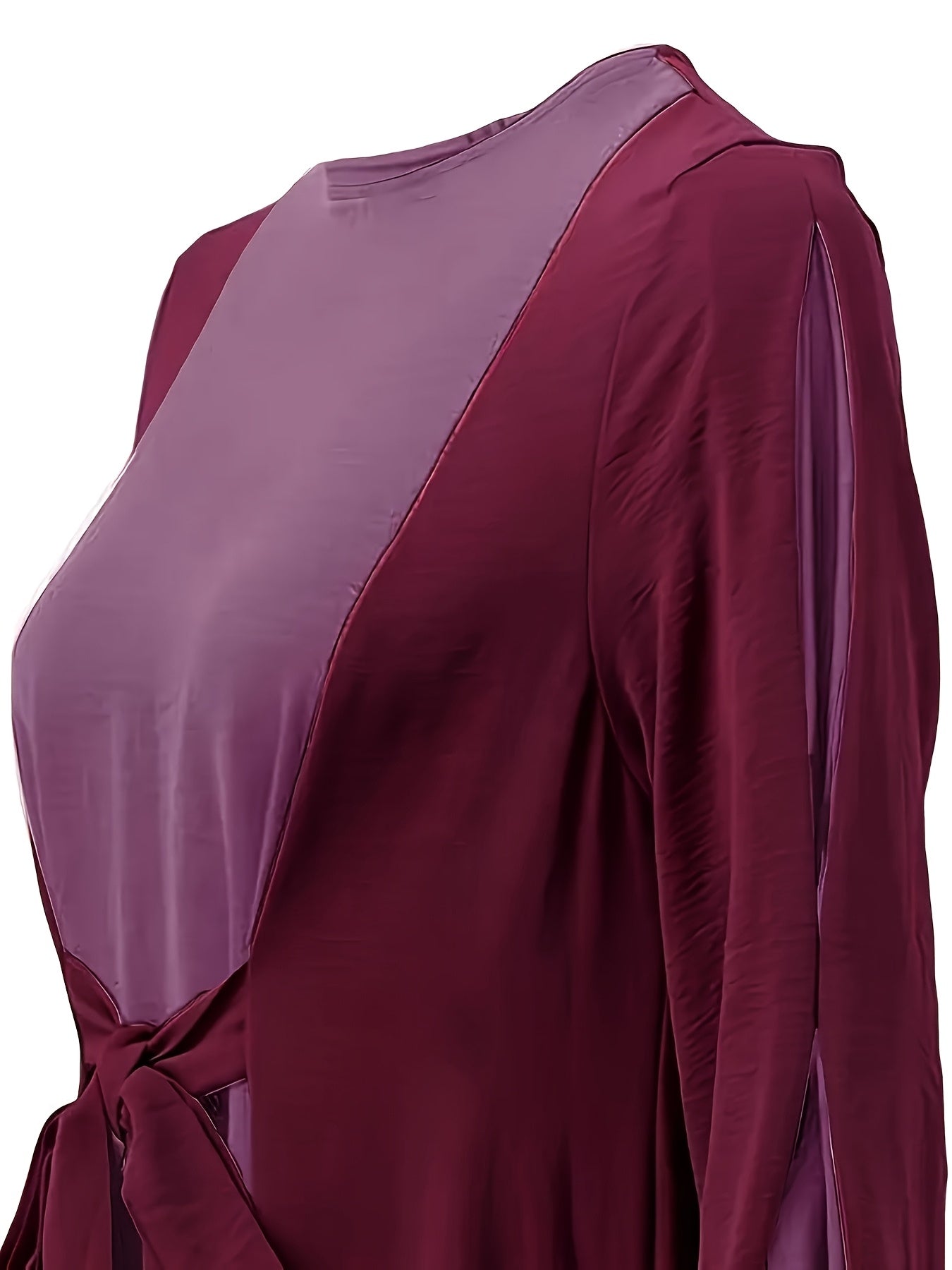 [Elegant Dress] Elegant Women's Dress - Maroon & Gray Color Block, Long Sleeveless Maxi with Tie-Waist Detail | Stylish Maxi Dress | Flowing Gown, Perfect for Spring/Summer/Fall, Cultural Wear