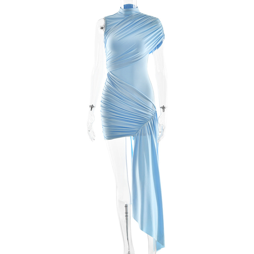 Women's Solid Color Irregular Ribbon Bodycon Dress