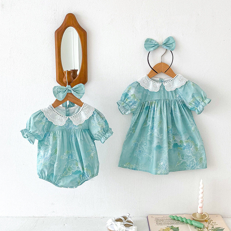 Baby Triangle Rompers Girl Puff Sleeve Dress
