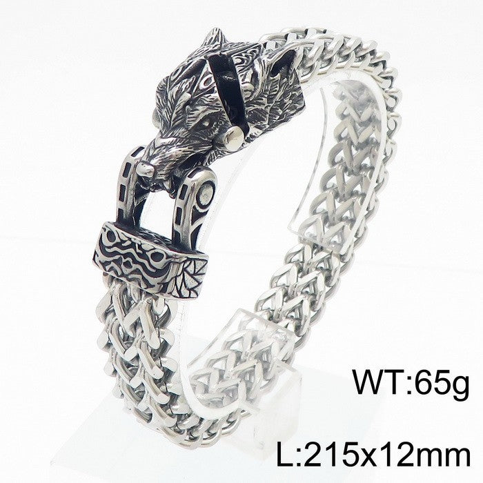 Retro Wolf Head Snake Head Reversible Chain Titanium Steel Men's Bracelet
