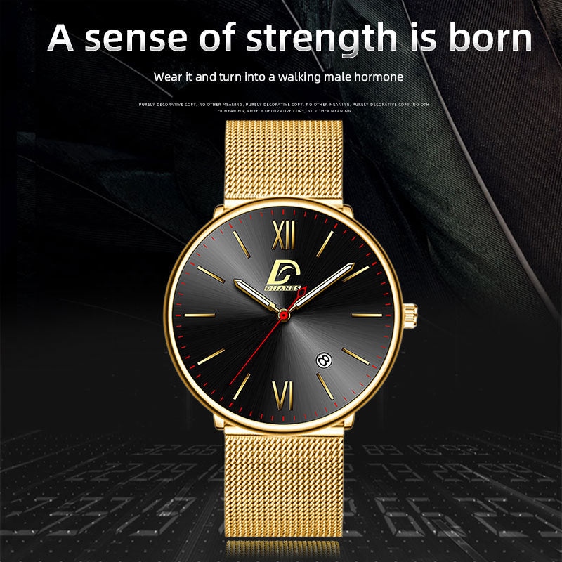 Men's Stainless Steel Calendar Watch Korean Version