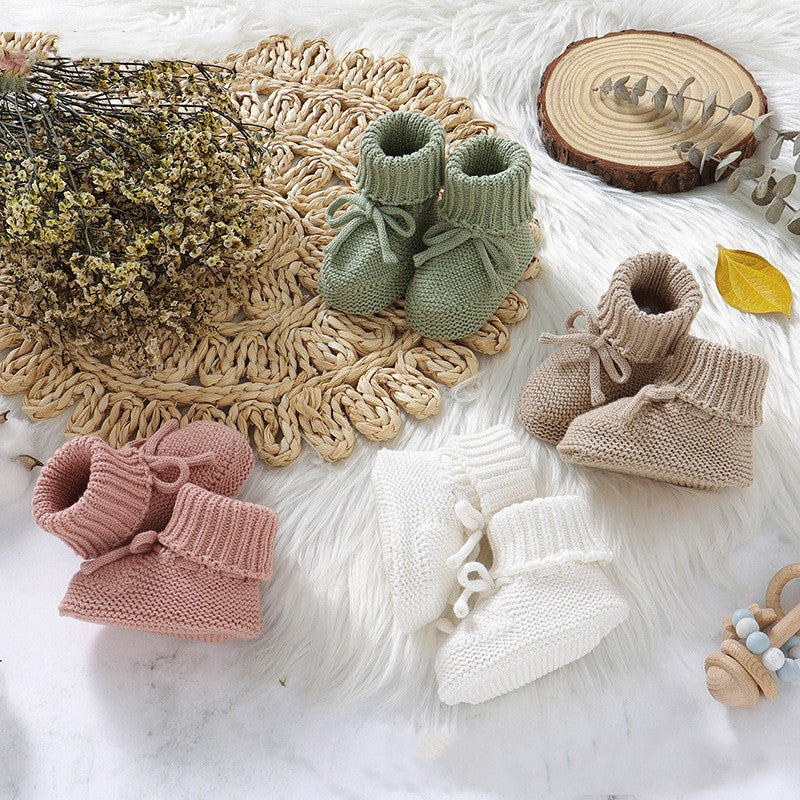 Infant Solid Color Cute Bowknot Knitted Toddler Shoes