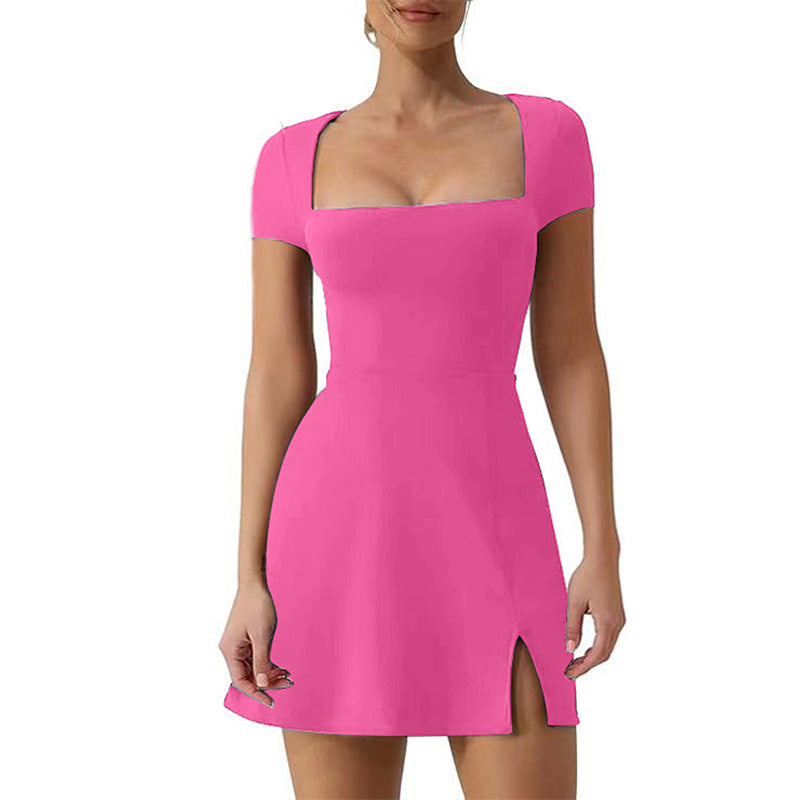 Women's Solid Color Split A-line U-neck Dress