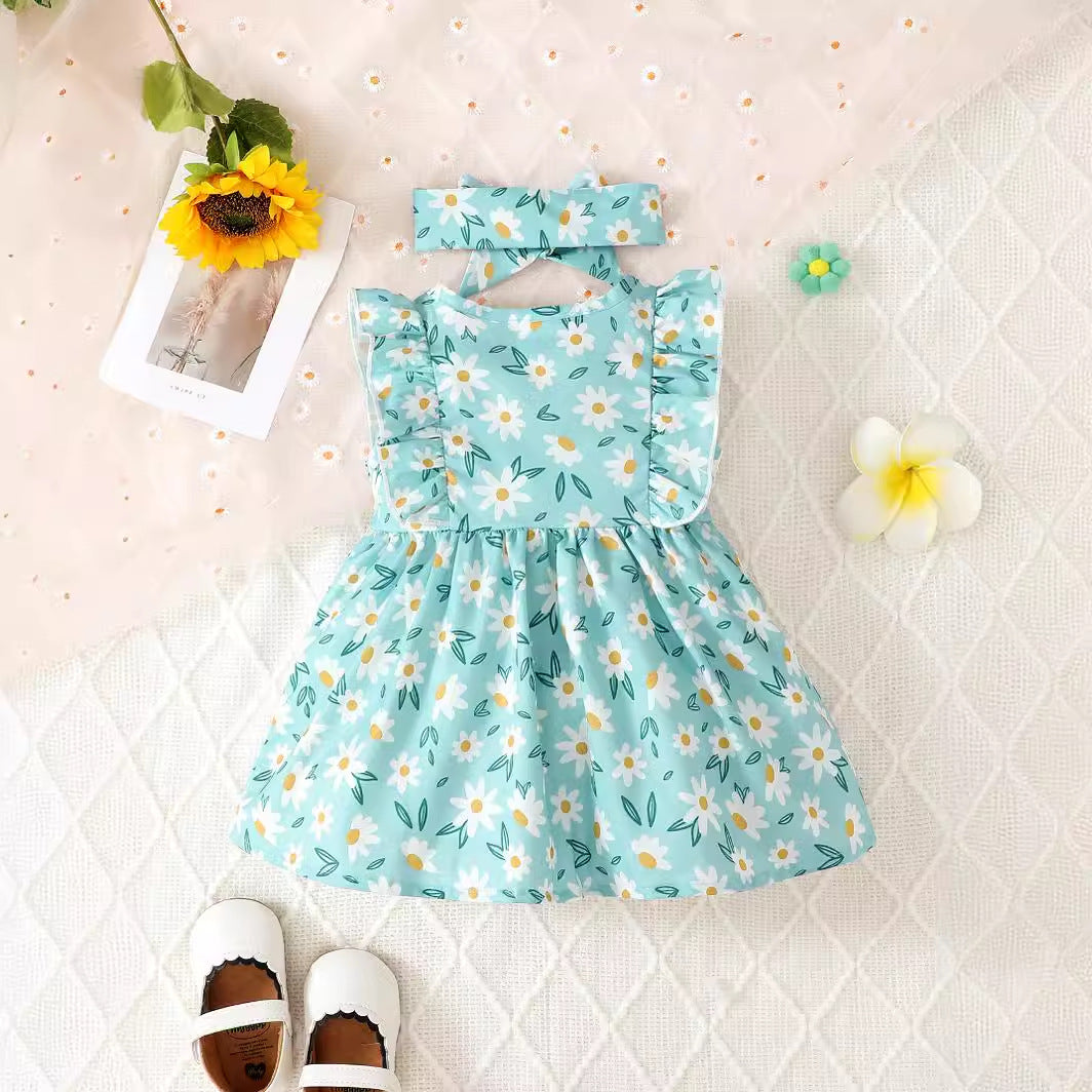 Baby Girl Summer Dress Single-breasted Floral Sleeveless