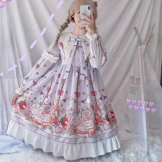 Japanese Soft Girl Spring And Summer Cat Party Dress