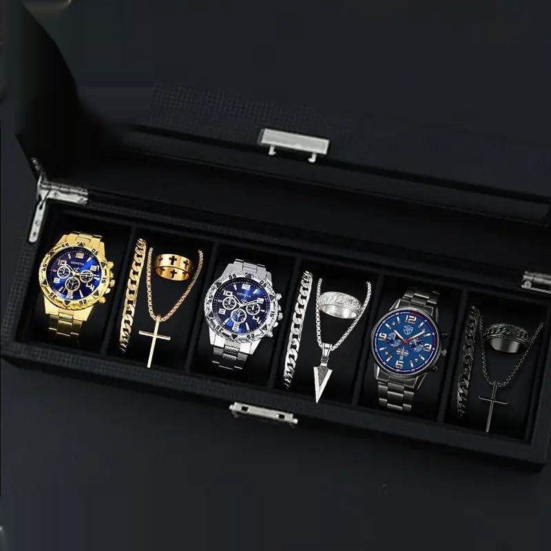 12-set Men's Watches  Fashionable Multi-color Assortment Of Quartz Men's Watches