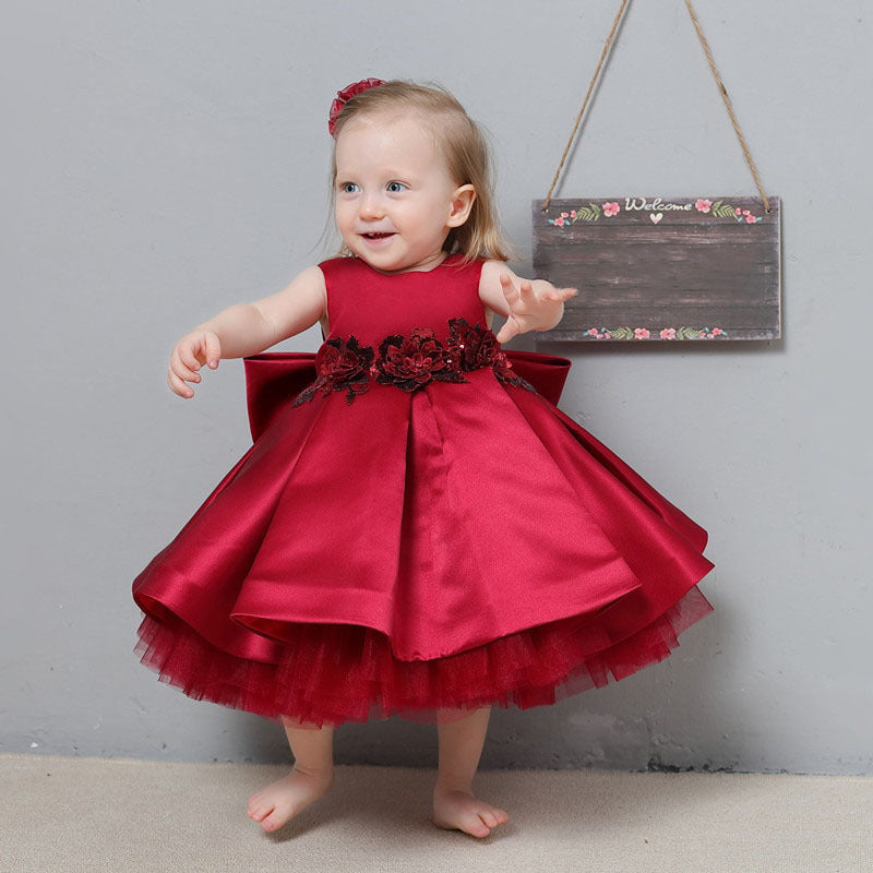 Casual All-match Baby Girl Red Princess Dress