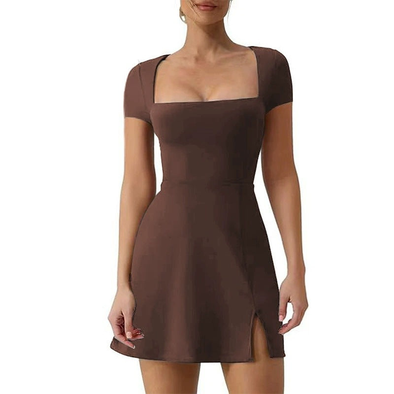 Women's Solid Color Split A-line U-neck Dress