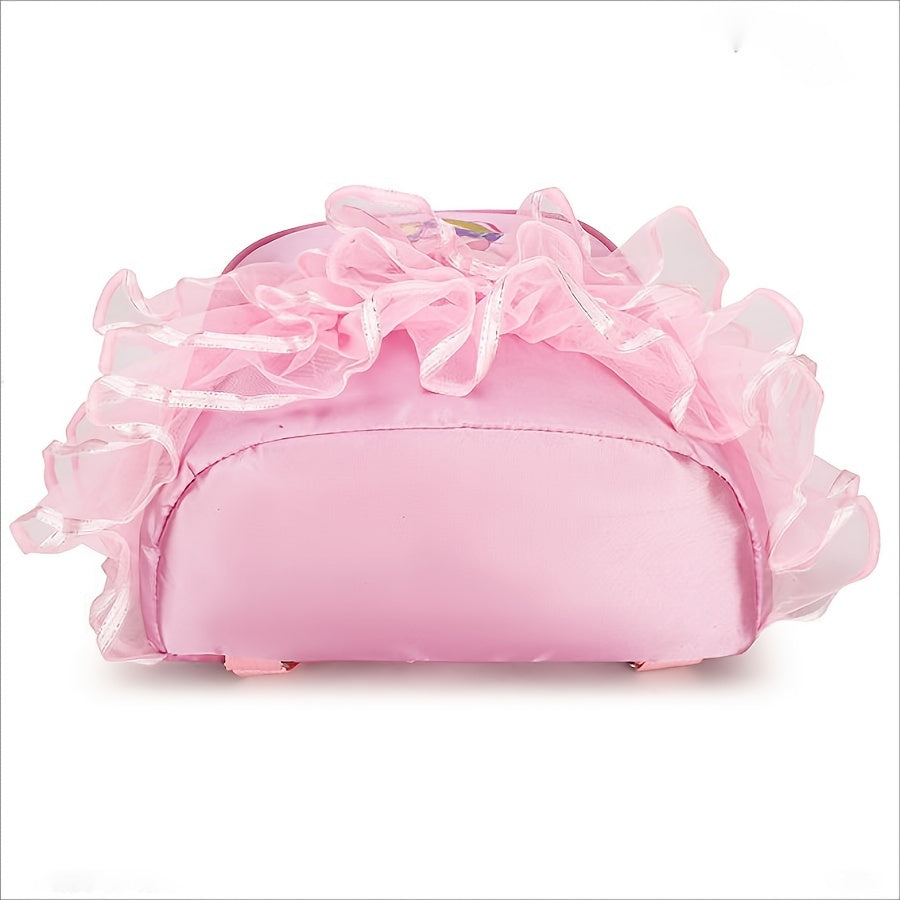 Chic Magenta Ballet Dance Backpack with Embroidered Shoes & Bow Detail - Lightweight, Foldable Nylon School Bag with Adjustable Straps, Zip Closure, and Laptop Compartment