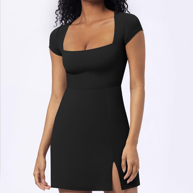Women's Solid Color Split A-line U-neck Dress