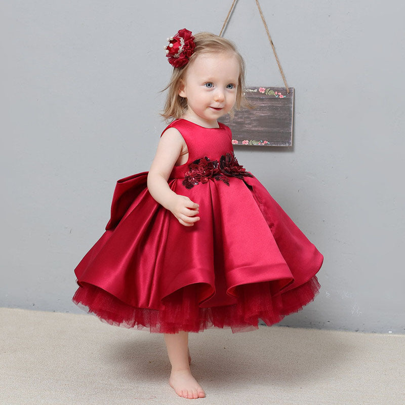 Casual All-match Baby Girl Red Princess Dress