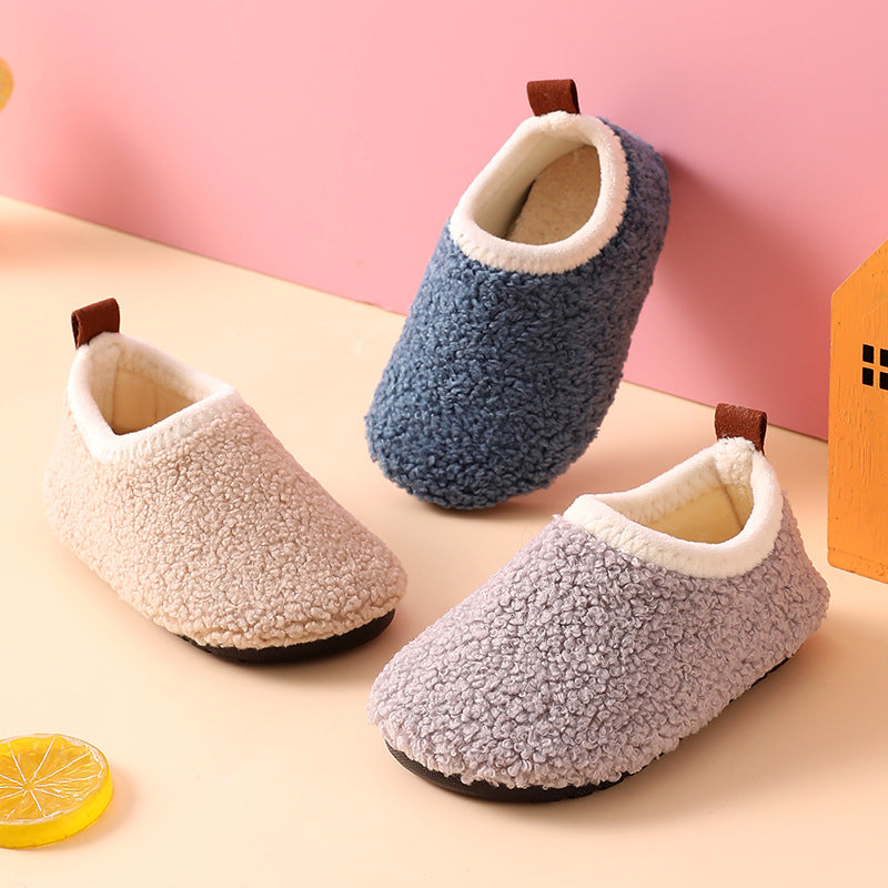 Fleece-lined Children's Non-slip Sole Thickened Autumn And Winter New Cotton Slippers