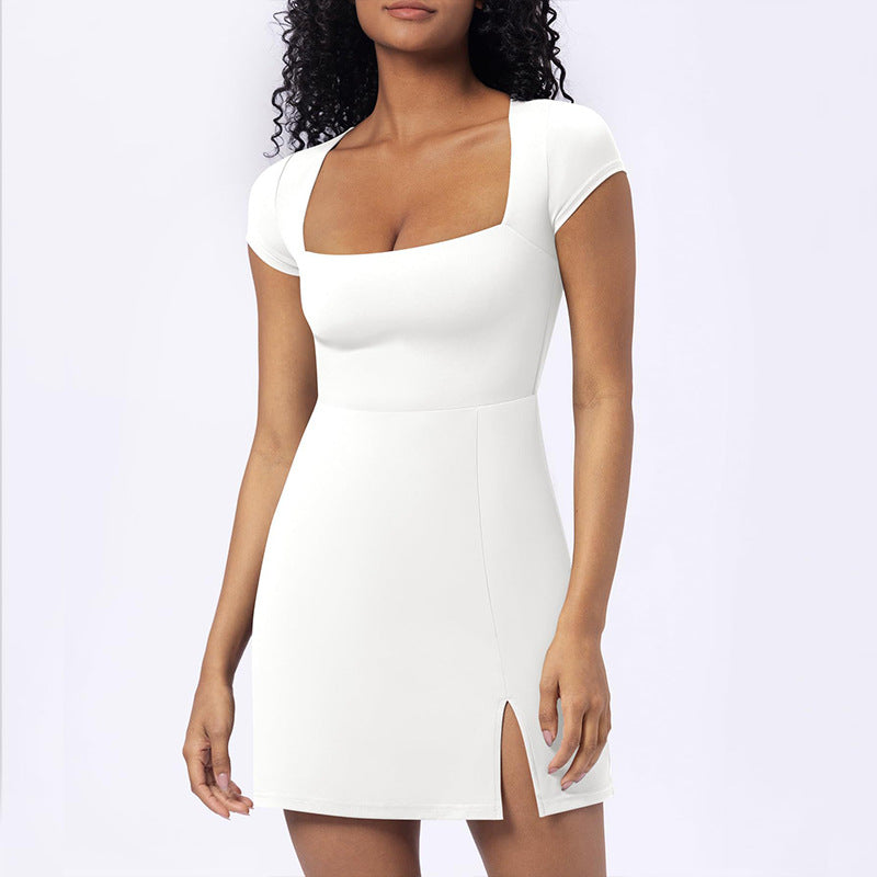 Women's Solid Color Split A-line U-neck Dress