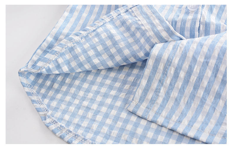 Summer Girls' Blue And White Plaid Dress