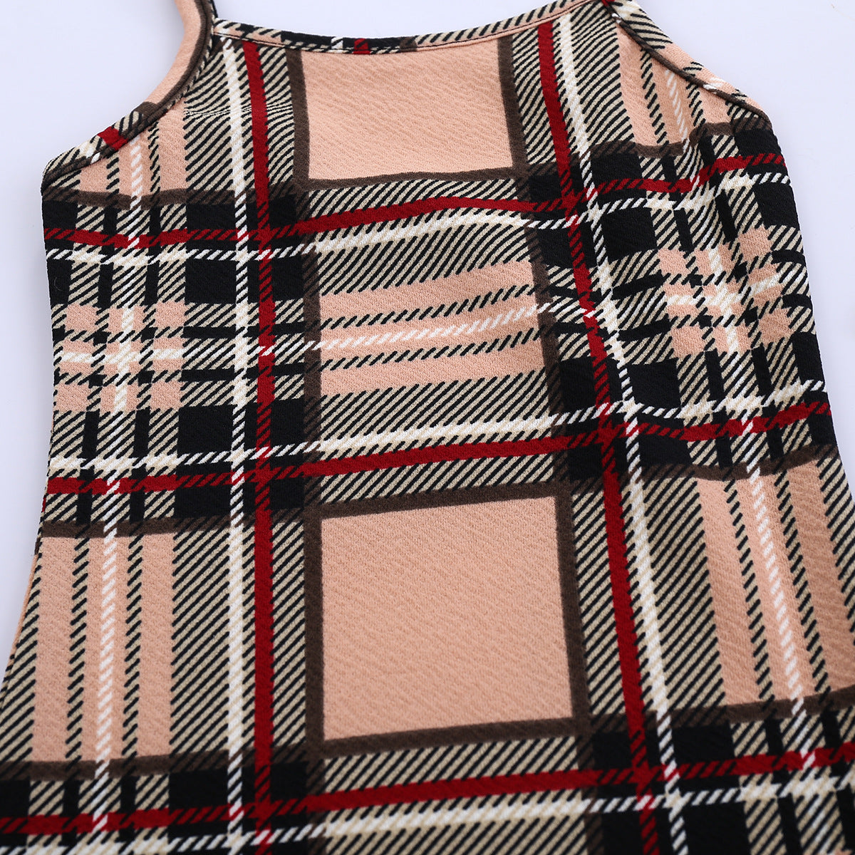 Girls Summer Sleeveless Plaid Dress Suspenders