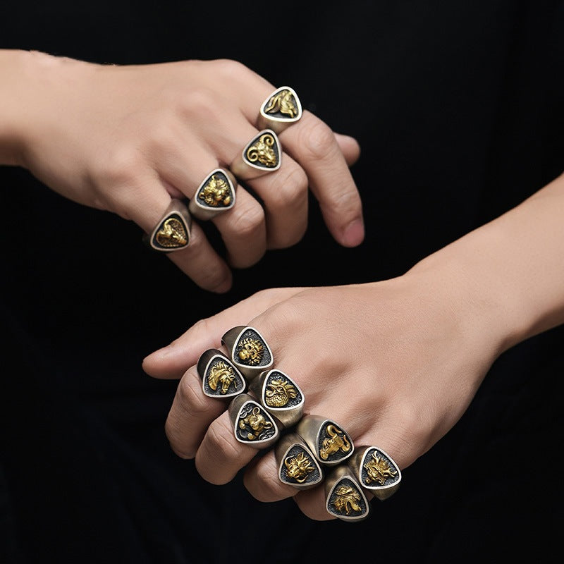 3D Zodiac Sign Ring For Men's Birth Year Original Design