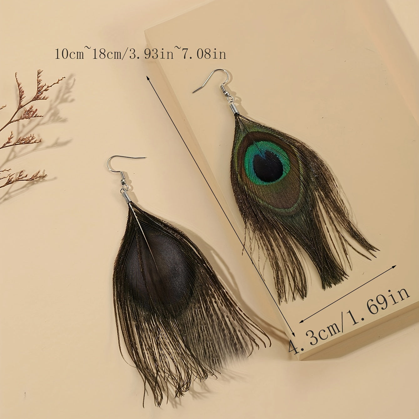 Vintage Bohemian Green Tassel Earrings with Imitation Peacock Feathers - Long Drop Earrings for Women's Dress Accessories