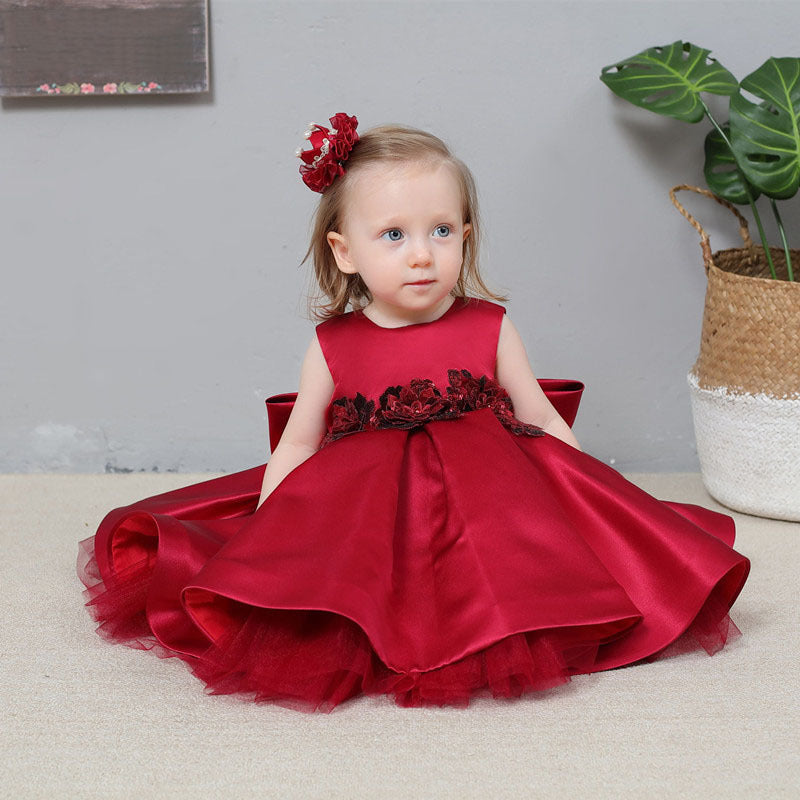 Casual All-match Baby Girl Red Princess Dress
