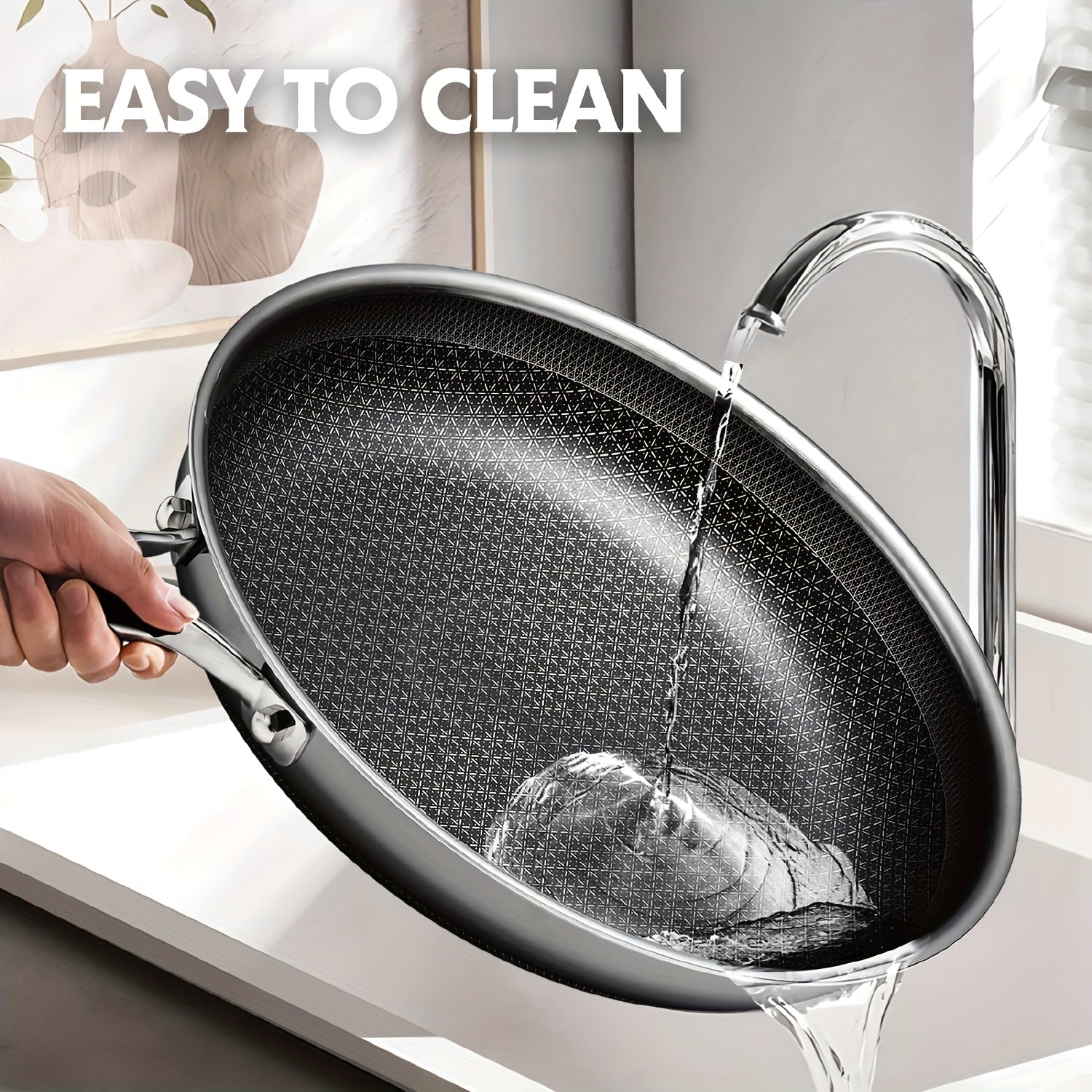 12 Inch Non Stick Frying Pan with Lid - Heavy-Duty Stainless Steel Construction, PFOA-Free Nonstick Surface, Induction, Oven & Dishwasher Safe - Compatible with All Stovetops (Gas, Electric, Ceramic) - Even Heat Distribution