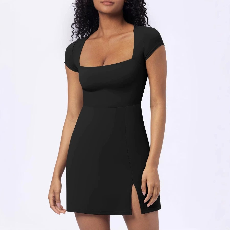 Women's Solid Color Split A-line U-neck Dress
